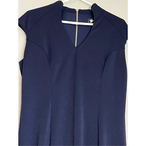 Alexia Admor Dress Naomi Drape Sheath Navy Womens Sz L - Picture 2 of 4